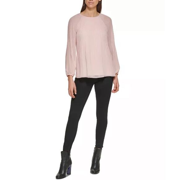 Calvin Klein Women Peach Minimalist Style Pleated Chiffon Blouse Size M - Picture 1 of 11